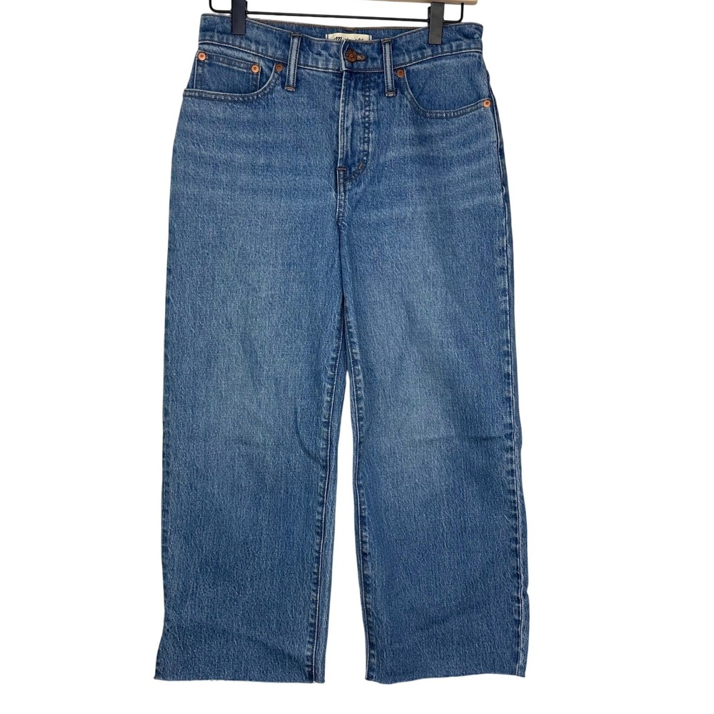 Madewell The Perfect Vintage Wide-Leg Crop Jean 26P Medium Wash Raw Hem Denim